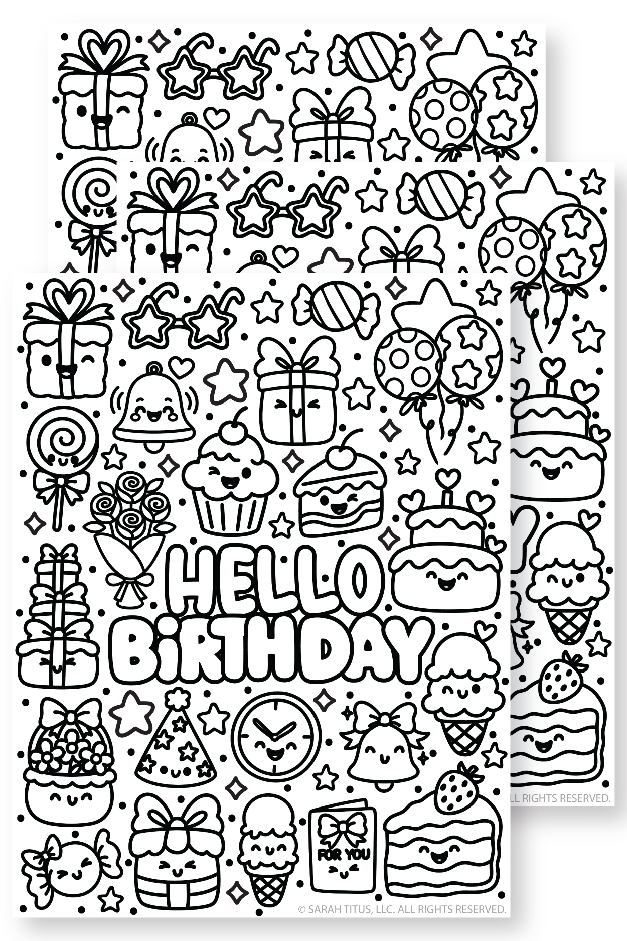 Free Printable Hello Birthday Coloring Page (Super Cute Kawaii Celebration Fun)